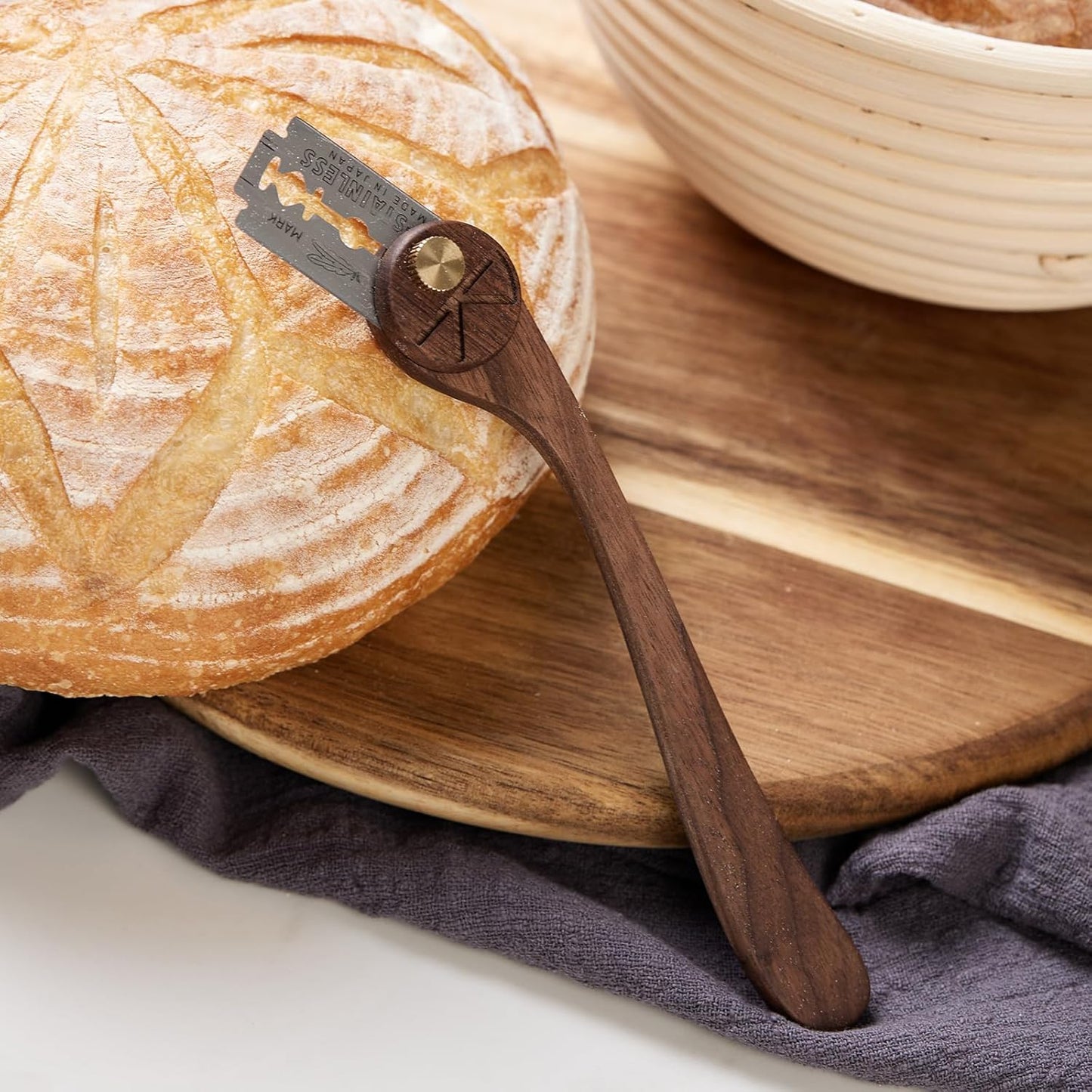 Bench Scraper & Chopper, Stainless Steel Dough Cutter with Wooden Handle, Thick Sharp Blades Pizza Bread Cutter, Multipurpose Kitchen Tool for Baking Cooking