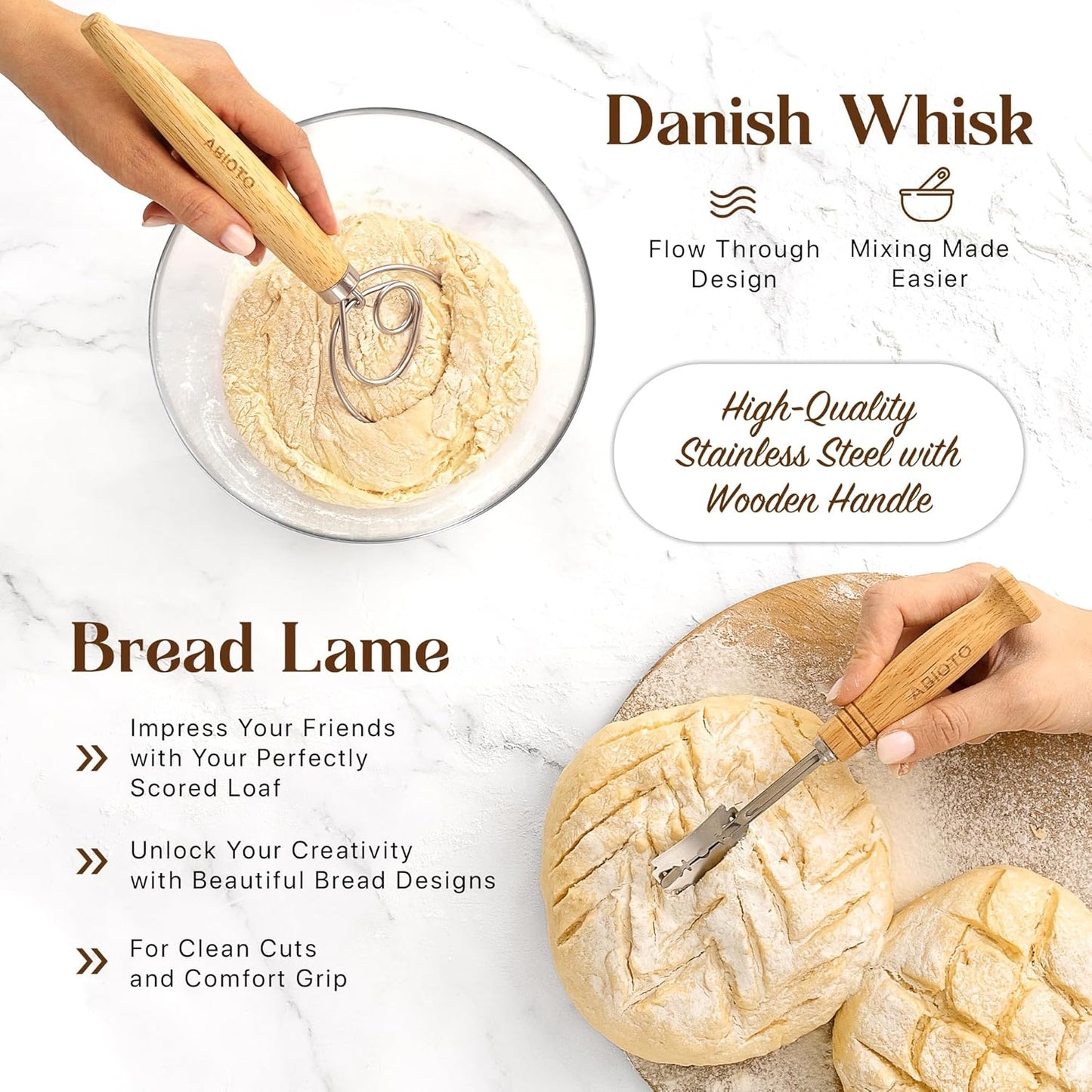 Sourdough Kit with Professional Bread Making Tools - Complete Sourdough Bread Making Kit with 10" Round & 11" Oval Handcrafted Bannetons, Bread Lame, Danish Whisk, Bowl & Dough Scrapers (14-Piece Kit)