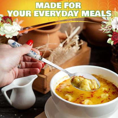 6 PCs Ceramic Handle Coffee Spoons Set – 6.1" Small Dessert Spoons with Floral Design – Stainless Steel Tea & Dessert Sugar Spoon for Coffee Bar, Espresso, Hot Drinks | Kitchen Gift Set for Women
