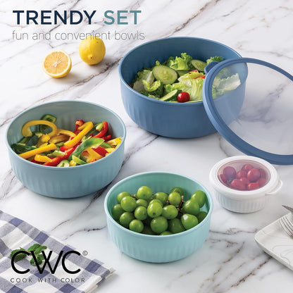 COOK WITH COLOR Prep Bowls with Lids- Wide and Deep Nesting Plastic Small Mixing Bowl Set with Lids, 8 Piece Set - Wide Bowls, Blue