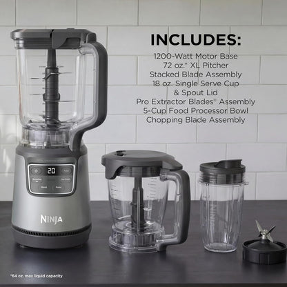 Ninja Kitchen System | All-in-One for Smoothies, Frozen Drinks, Veggie Chopper & More | With Full-Size Pitcher, 8 Cup Food Processor Bowl, (2) 18 oz. Cups, | 1200 Watt | Dark Grey | BR601AMZ