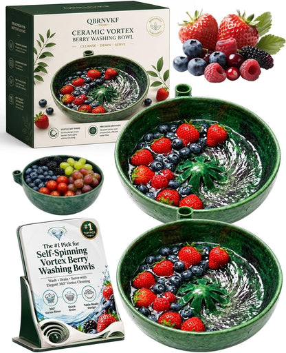 Berry Bowl Washing Bowls with Holes Ceramic Rinse Fruit Strawberry Washer Spinner Self Spinning Strainer Spin Swirling Colander Vegetable Hydro Cleaning Rinsing Vortex Saucer(1PC)