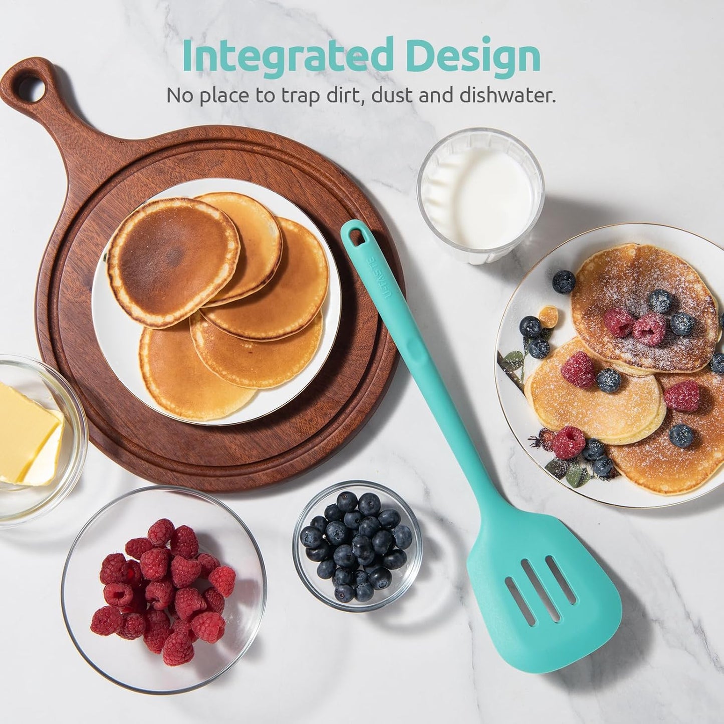 600ºF Heat Resistant Slotted Turner: U-Taste 13.6in Silicone Kitchen Spatula Flipper, 3.74in Wide Food Grade Flexible Thin Rubber Cooking Utensil for Egg, Pancake, Cookie in Nonstick Cookware (Red)