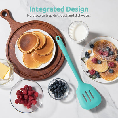 600ºF Heat Resistant Slotted Turner: U-Taste 13.6in Silicone Kitchen Spatula Flipper, 3.74in Wide Food Grade Flexible Thin Rubber Cooking Utensil for Egg, Pancake, Cookie in Nonstick Cookware (Red)