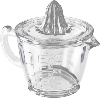 CuttleLab Glass 2-Cup Juicer (Clear) - Lemon and Lime Manual Squeezer, Citrus Reamer