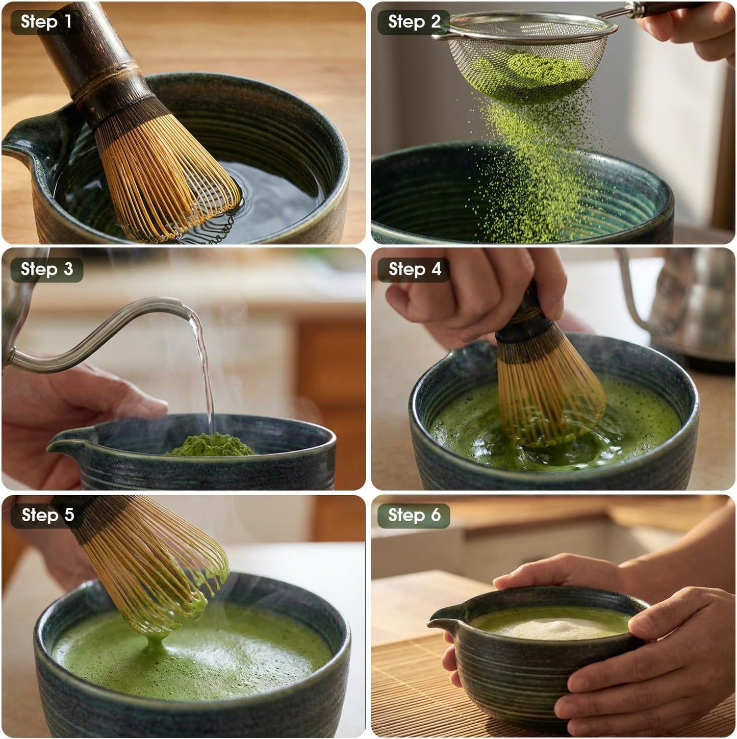 Matcha Whisk Set, 7-Piece Matcha Kit with Ceramic Bowl, Bamboo Whisk, Scoop, Sifter, Holder & Bamboo Mat – Premium Matcha Tea Set for Beginners & Matcha Lovers, Gift Ready