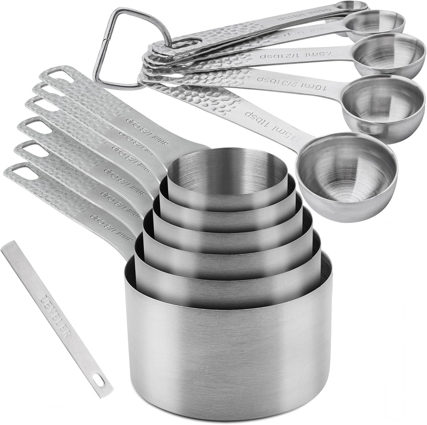 Measuring Spoons Set, 18/8 Stainless Steel Measuring Spoons Set for Dry&Liquid, Metal Metric & US Measuring Spoon with 1 Leveler and Locking Ring for Kitchen & Baking