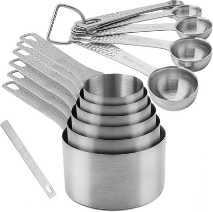 Measuring Spoons Set, 18/8 Stainless Steel Measuring Spoons Set for Dry&Liquid, Metal Metric & US Measuring Spoon with 1 Leveler and Locking Ring for Kitchen & Baking