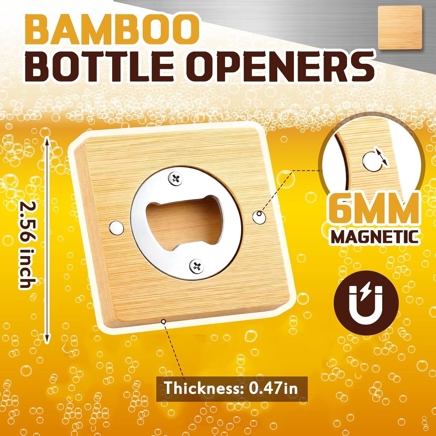 Vesici 100 Pcs Magnetic Bottle Opener 2.5in DIY Bamboo Round Shape Beer Openers Wooden Fridge Magnet Refrigerator Sticker Gift for Beer Lover Wedding Guest Kitchens Bars Parties