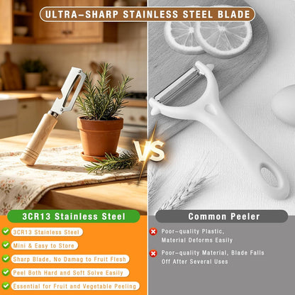 Multifunctional Vegetable Peeler Set, Handheld Fruit Peeler with Ultra-Sharp Stainless Steel Blade, Wooden Handle & Bottle Opener, Kitchen Tool for Potato Pumpkin Apple Carrot, 2 Pack