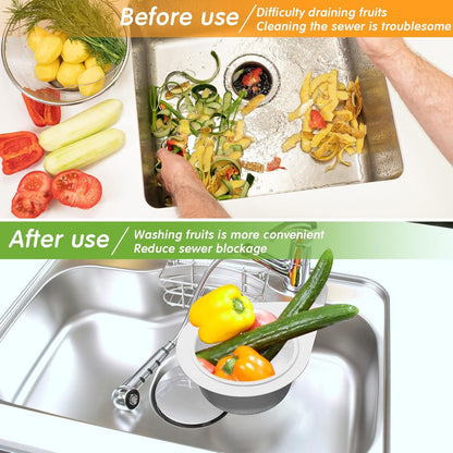 Teenyyou 2 Pcs Stainless Steel Sink Strainer Basket 15 Oz Multifunction Hanging Sink Colander Drain Basket Faucet Upgrade Quick Draining Kitchen Tool for Fruit Vegetable, 8.7 x 3.9 x 2.3 Inch