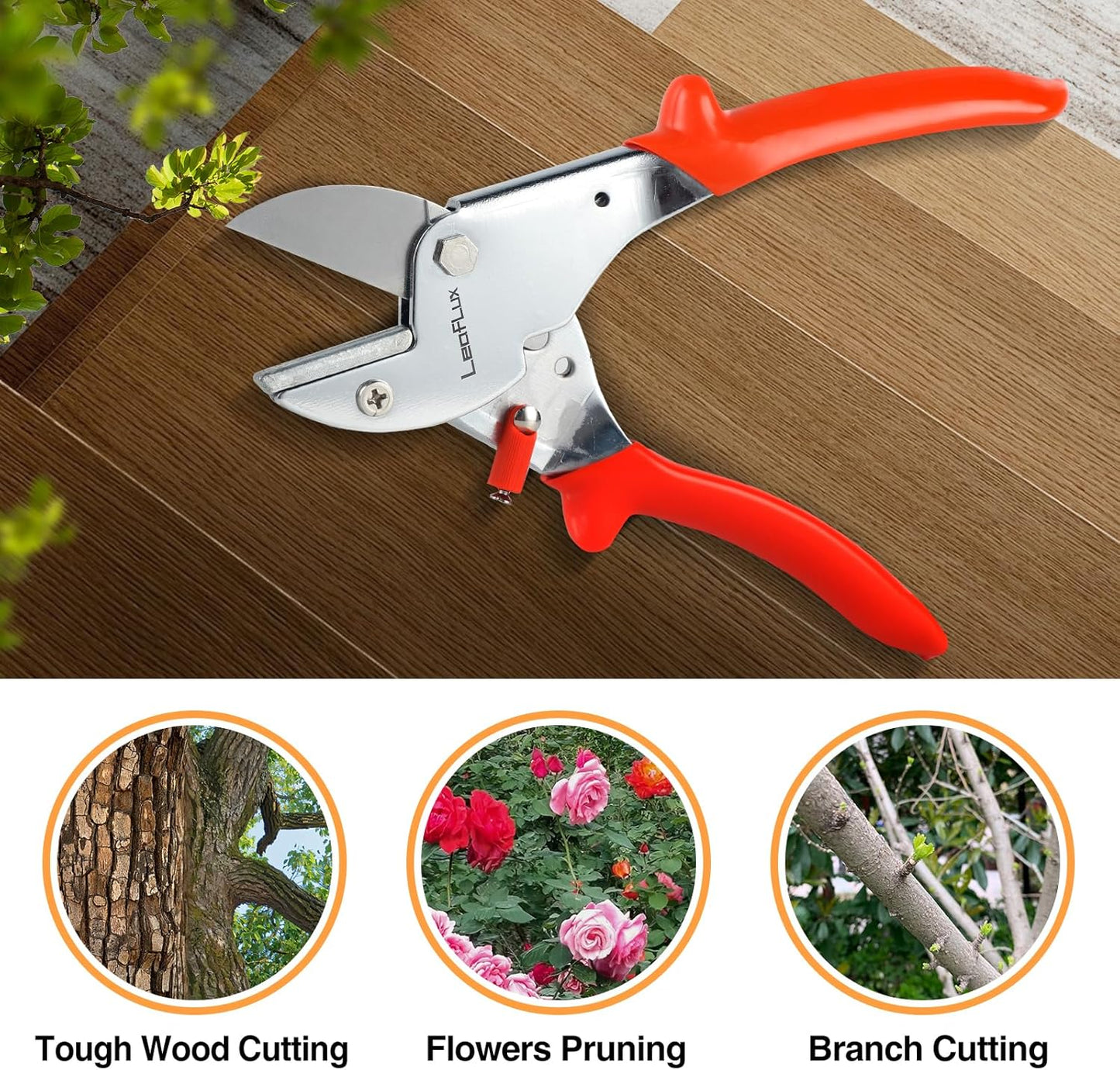 LeafLux 8" Professional Heavy Duty Anvil Pruning Shears with Anti-Rust SK-5 Blades, Garden Shears for Dry Stems and Small Branches, Gardening Scissors, Clippers for Wood, Non-Slip Handle. | LFXP1108S
