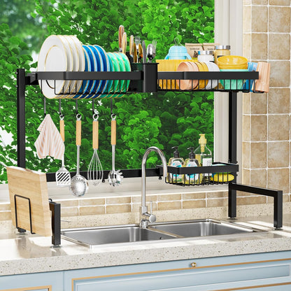 YKLSLH 4 Baskets Over The Sink Dish Drying Rack, Extendable Large Capacity Sink Rack, Metal Drying Rack Saving Space,for Most Sinks (26.57"-35")