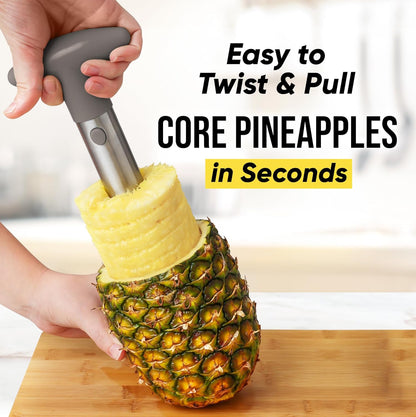 Zulay Kitchen Stainless Steel Pineapple Corer & Slicer – Heavy Duty Pineapple Cutter & Eye Removal Tool – Effortless Core Remover Tool with Sharp Reinforced Blade & Ergonomic Handle - Black