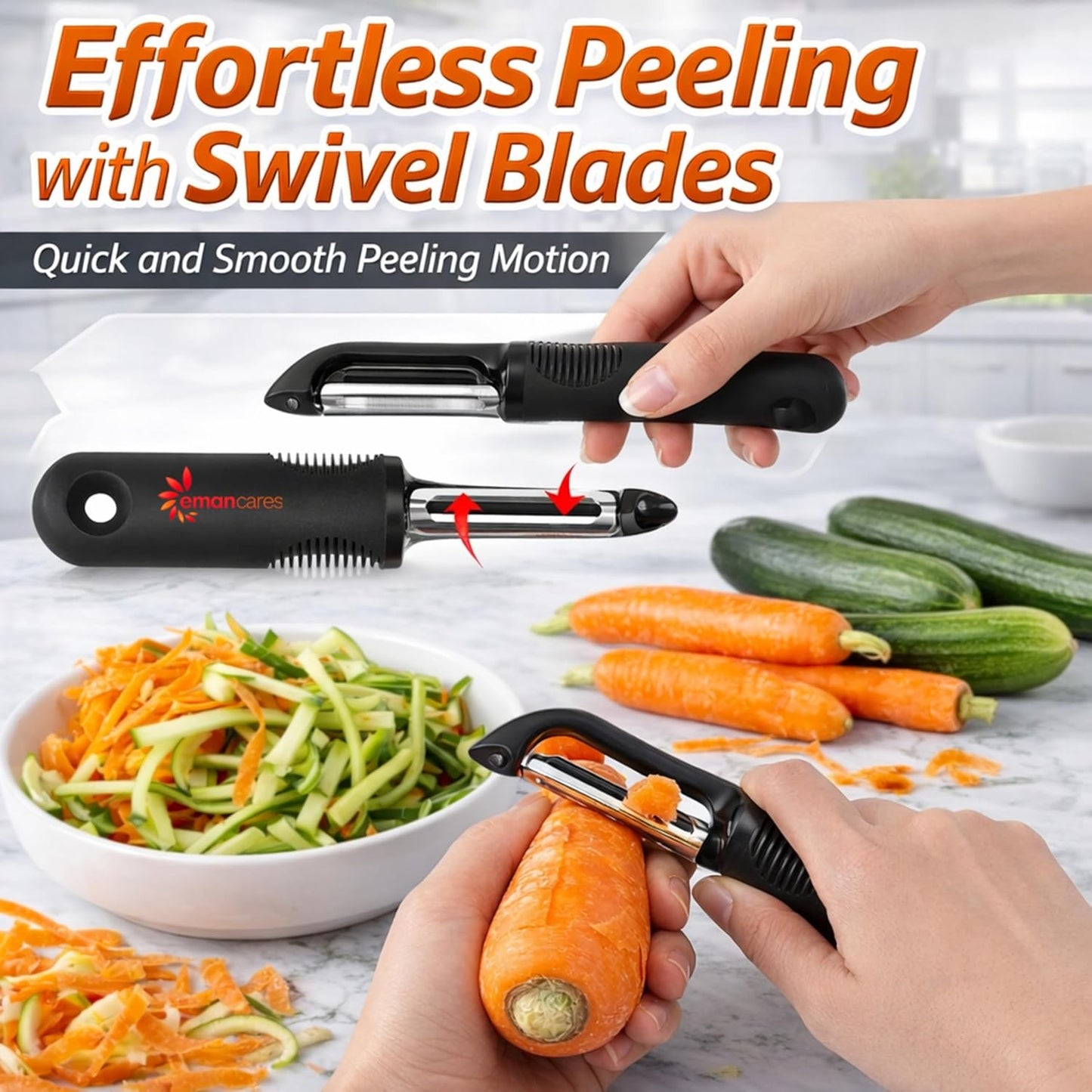 Fruits & Vegetables Peeler Set – Y Peeler Ultra-Sharp Stainless Steel Swivel Standard, Serrated, & Julienne Blades