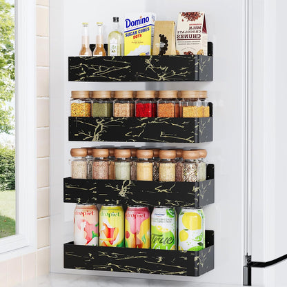 Mystozer Magnetic Spice Rack for Refrigerator, Kitchen Organizer and Storage Shelf, Black (4 Pack)…