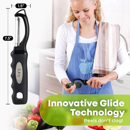 Zulay Kitchen Premium Vegetable Peeler for Kitchen - Swivel Peeler with Razor Sharp Stainless Steel Blades & Strong Ergonomic Handle - Dishwasher Safe, Easy To Use with Blemish Remover - Black