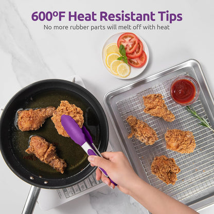 600ºF Heat Resistant Kitchen Tongs: U-Taste 9 inch Silicone Cooking Tong with Firm Sealed Non Stick Rubber Tips & Silicon Coated 18/8 Stainless Steel Handle & Smooth Locking for Serving Salad (Black)