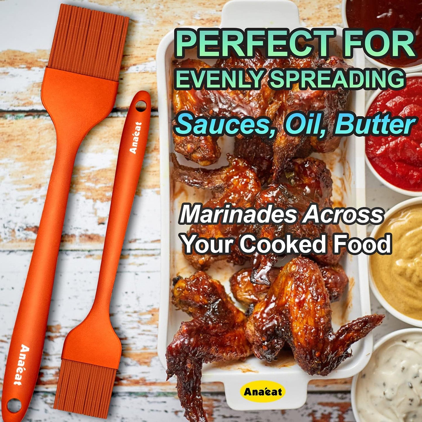 Anaeat 2 Pack Silicone Basting Pastry Brushes - Heat Resistant Brush with Soft Bristles, Hygienic One-Pieces Design, Marinade Brush Great in Baking for Spreading Oil Butter Sauce BBQ Grill (Black)