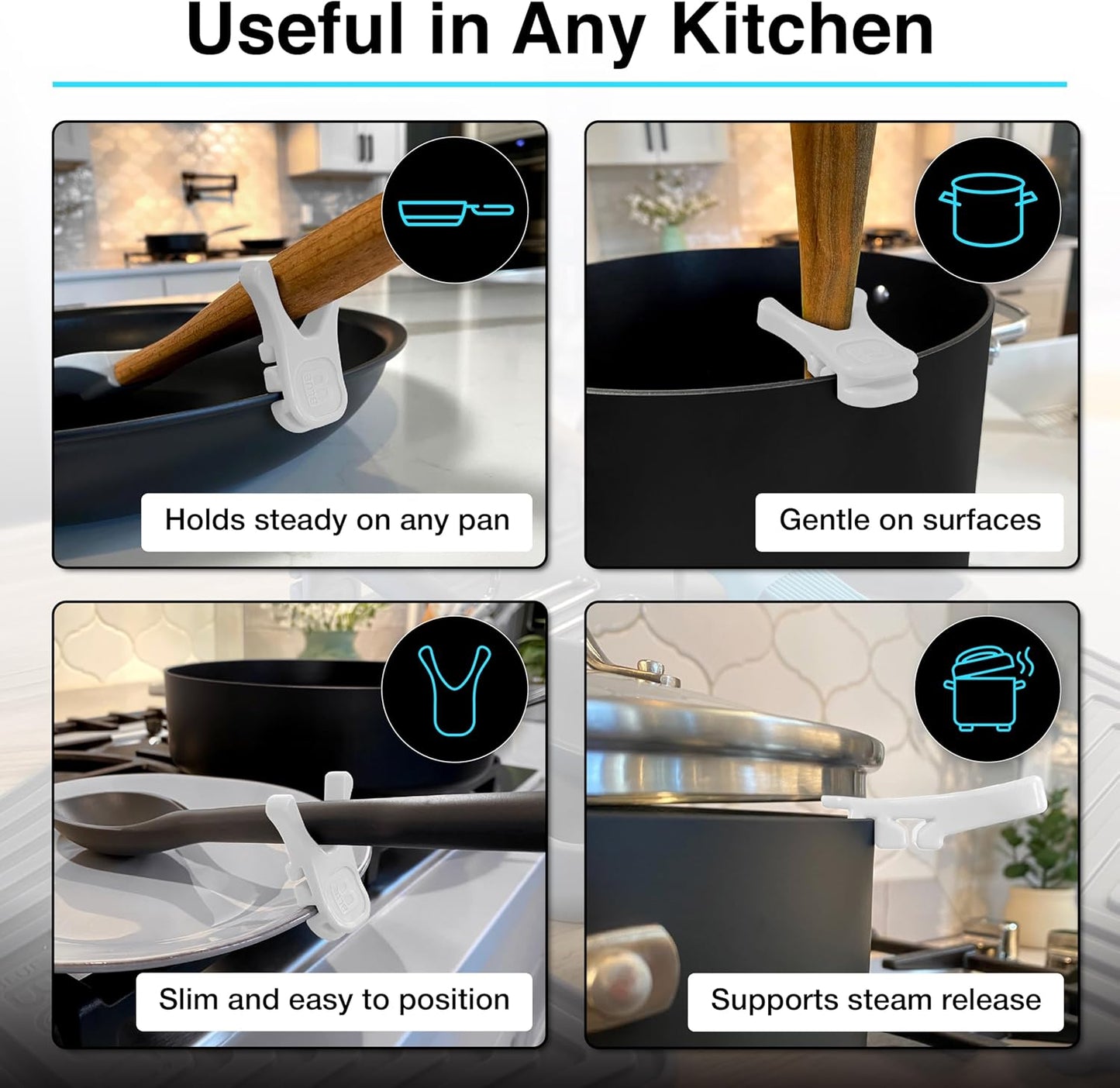 Nottaslip Utensil Prong Pot Spoon Holder - Premium Silicone Spoon Rest - Heat-Resistant to 550°F, BPA-Free, Dishwasher Safe Utensil Pot Clip, Fits Most Pots & Pans - Non-Slip Silicone - 2PK, Black