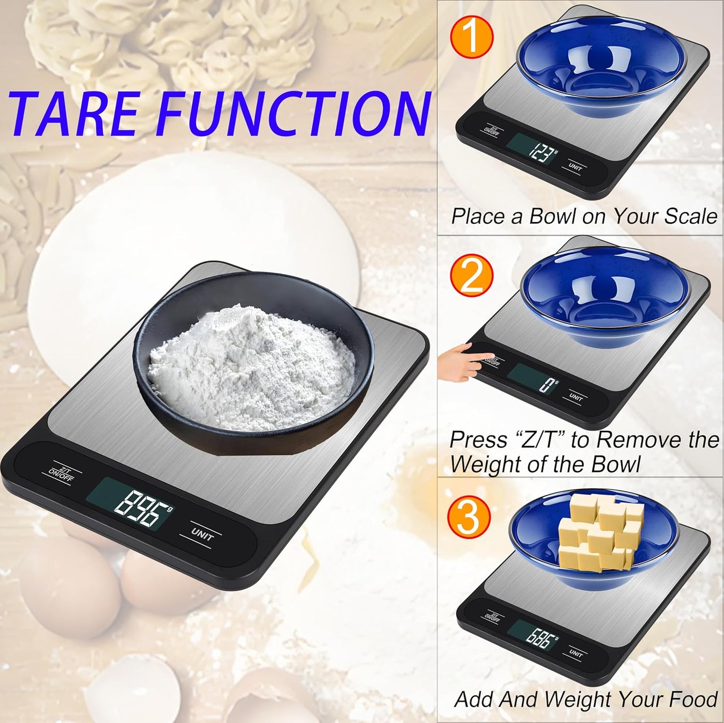 33lb/15kg USB Rechargeable Digital Kitchen Scale, Food Scale, LCD Display, High Capacity Weight Grams and Ounces for Baking Cooking and Meal Prep, 6 Units with Tare Function