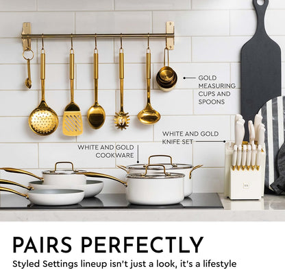 Gold Cooking Utensils with Measuring Cups and Spoons Set - 13-Piece Luxury Gold Kitchen Accessories Includes Metal Measuring Cups and Spoons for Baking, Cooking, and Elegant Kitchen Decor