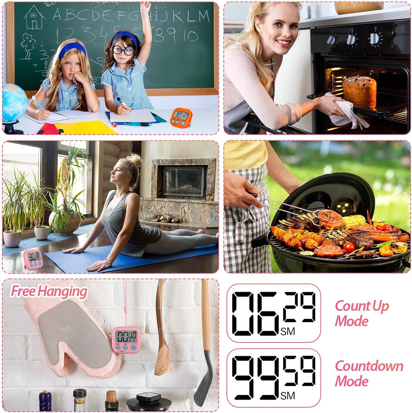 Weewooday 24 Pcs Small Digital Kitchen Timer Magnetic Back and Switch Minute Second Count up Countdown Big LCD Display Loud Alarm for Teacher Cooking Baking (Colorful)