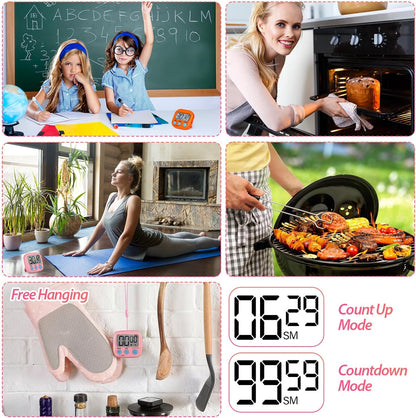 Weewooday 24 Pcs Small Digital Kitchen Timer Magnetic Back and Switch Minute Second Count up Countdown Big LCD Display Loud Alarm for Teacher Cooking Baking (Colorful)