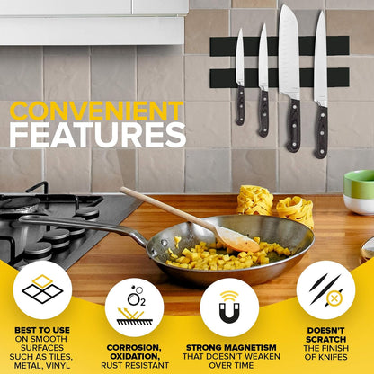 Adhesive Magnetic Strip for Knives Kitchen with Multipurpose Use as Knife Holder, Knife Rack, Knife Magnetic Strip, Knives Bar, Kitchen Utensil Holder, Tool Holder for Garage and Kitchen Organizer