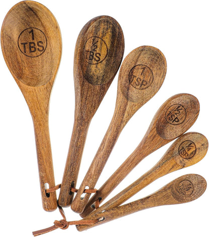 4Pcs Measuring Spoons and Scoops Set, Retro Measuring Scoops Includes 1/4 tsp, 1/2 tsp, 1 tsp & 1 tbsp, Wooden Measuring Spoons for Dry Ingredients Coffee Powder