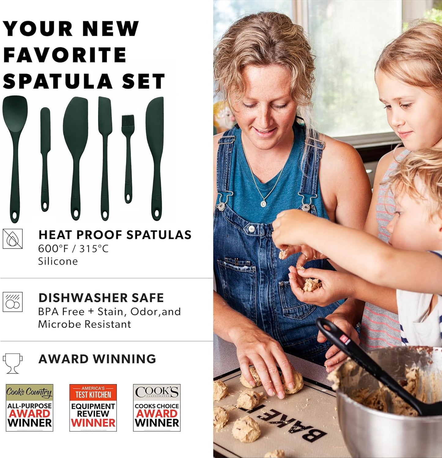 All New DI ORO 6-Piece Silicone Spatula Set - Rubber Kitchen Utensils for Baking, Cooking & Mixing - Heat-Resistant 600°F BPA Free Spatulas for Nonstick Cookware - Dishwasher Safe (Black)