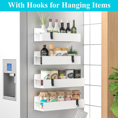 HuggieGems Metal 4 Pack Magnetic Spice Storage Rack Organizer for Refrigerator and Oven, Black Fridge Organizers and Storage, Metal
