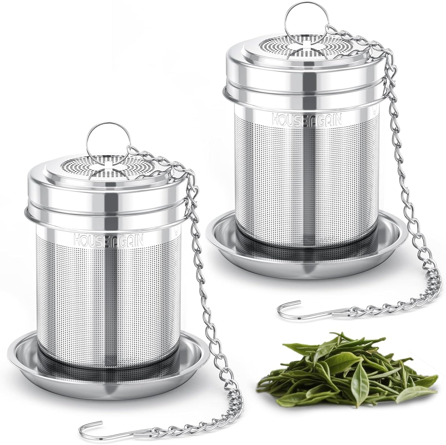 House Again Large Tea Infuser, Extra Fine Mesh Tea Strainers for Loose Tea, 18/8 Stainless Steel Tea Strainer with Extended Chain Hook, Tea Steeper for Brew Tea, Spices & Seasonings, for Multi Cups