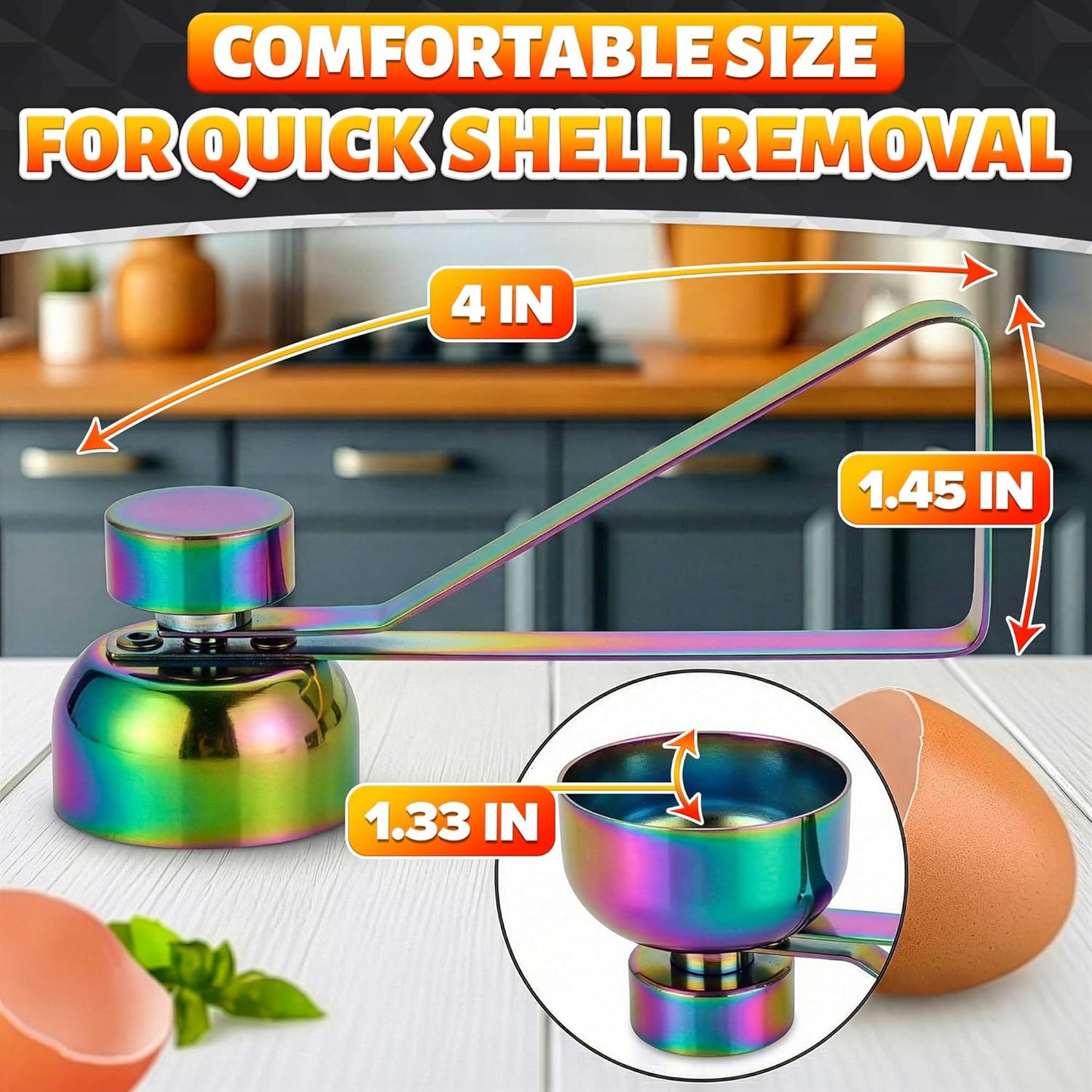 Egg Cracker Tool for Raw Eggs — Egg Shell Opener for Soft-Boiled Shell Tops, Stainless Steel Topper with Ergonomic Adjustable Effort — Clean Cut Design for Breakfast Prep, Custards, & Baking (Silver)