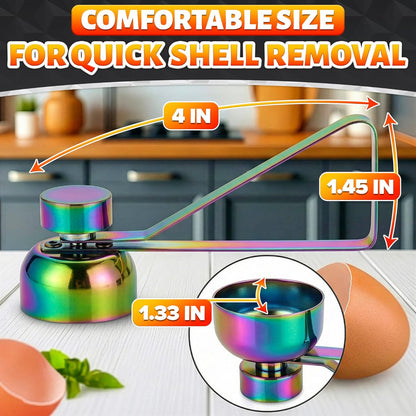 Egg Cracker Tool for Raw Eggs — Egg Shell Opener for Soft-Boiled Shell Tops, Stainless Steel Topper with Ergonomic Adjustable Effort — Clean Cut Design for Breakfast Prep, Custards, & Baking (Silver)
