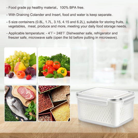 12 Pieces Fruit Storage Containers For Fridge, 6 Pack BPA-Free Fresh Food Containers with Removable Colanders and Airtight Lids, Fresh for Fruit Berry Produce Vegetable, Dishwasher & Microwave Safe