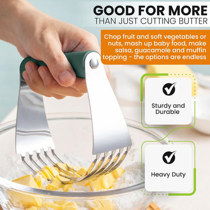 Spring Chef Dough Blender, Top Professional Pastry Cutter with Heavy Duty Stainless Steel Blades, Medium Size, Black