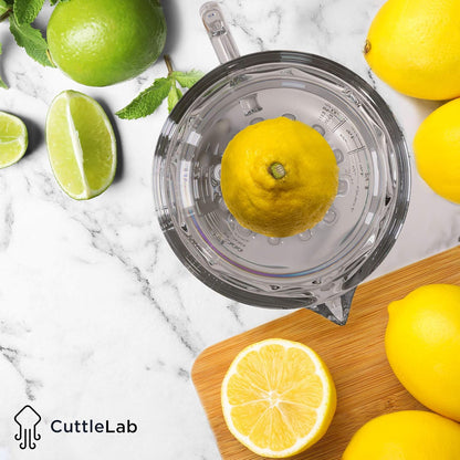 CuttleLab Glass 2-Cup Juicer (Clear) - Lemon and Lime Manual Squeezer, Citrus Reamer