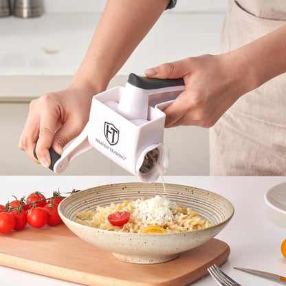 Manual Rotary Cheese Grater Set with ABS Body, 3 Stainless Steel Drums, Roller, Spatula, Cleaning Brush & Protective Gloves for Home Kitchen Use – HEAVEN TRADING