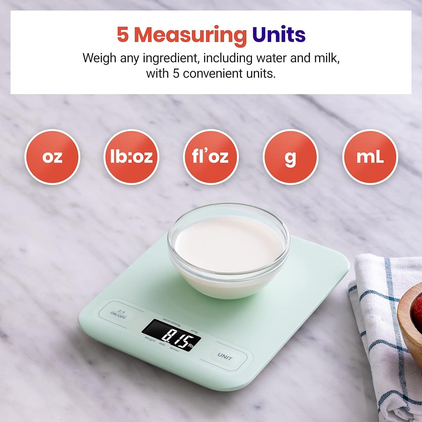 Etekcity Smart Food Kitchen Scale with Nutritional Calculator, Free App with 19 Nutrients Tracking, Calorie, Marco, Digital grams and ounces for weight loss, Premium Stainless Steel, 11lb