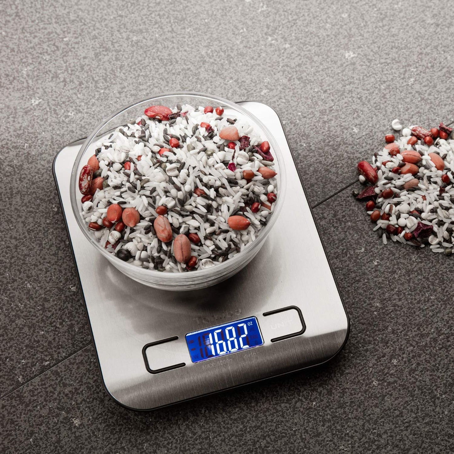 Digital Kitchen Food Scale 11 lb Grams and Ounces Small Stainless Steel Backlit Silver Batteries Included