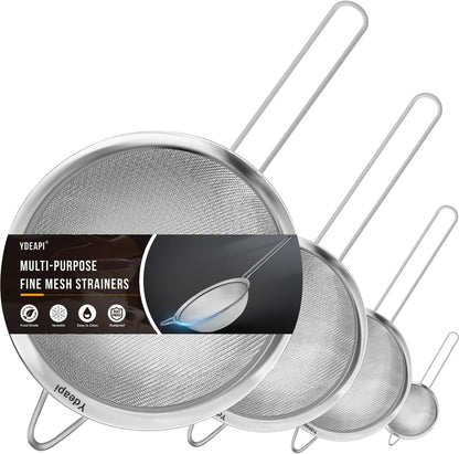 Ydeapi 8.6" Large Fine Mesh Strainer with Handle, Metal Food Strainers for Kitchen, Sieve Fine Mesh Stainless Steel for Rice, Quinoa, Pasta, Noodles