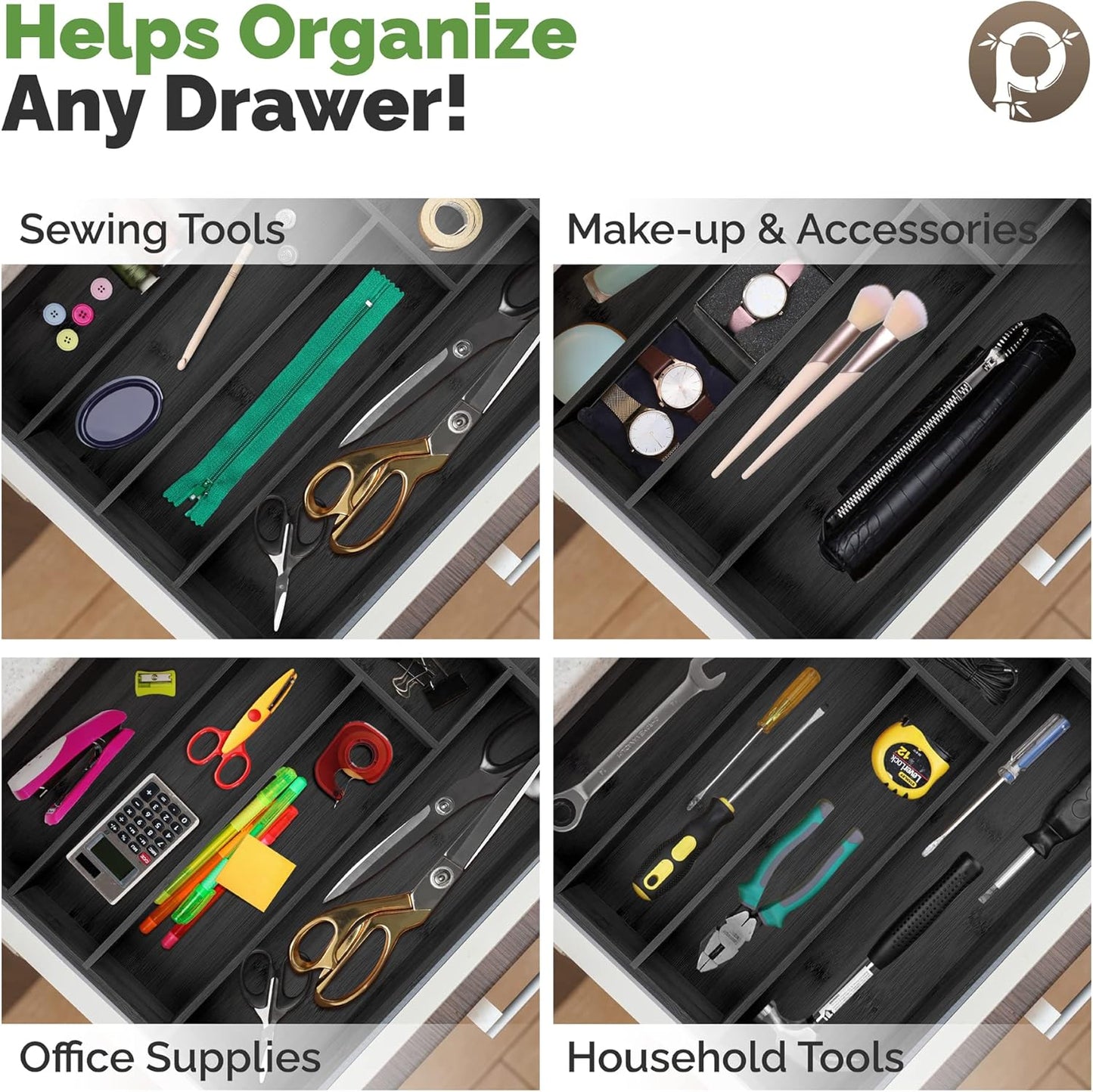 Pristine Bamboo Silverware Organizer - Small Extra-Deep Wooden Kitchen Drawer Organizer Divider for Spoons, Forks, Knives & Cutleries - 5 Slots