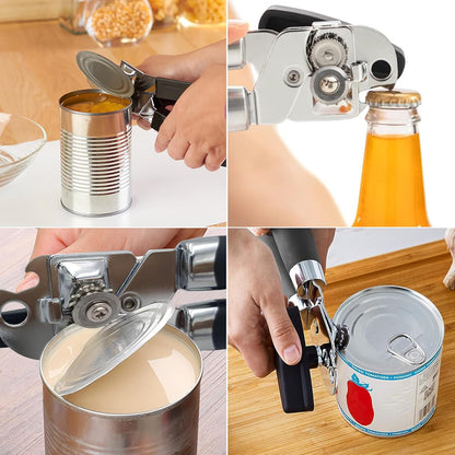 Can Opener Manual with Bottle Heavy Duty Stainless Steel Smooth Edge Manual Can Opener and Bottle Openers Sharp Cutting Wheel Multifunction Kitchen Tool Easy to Use Soft Ergonomic Handles
