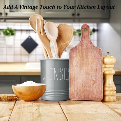 Bivvclaz Kitchen Utensil Holder, 6.7" Utensil Holder for Kitchen Counter, Cooking Utensil Crock with Cork Bottom, Modern Farmhouse Decor, Countertop Utensil Storage Organizer Caddy, Black