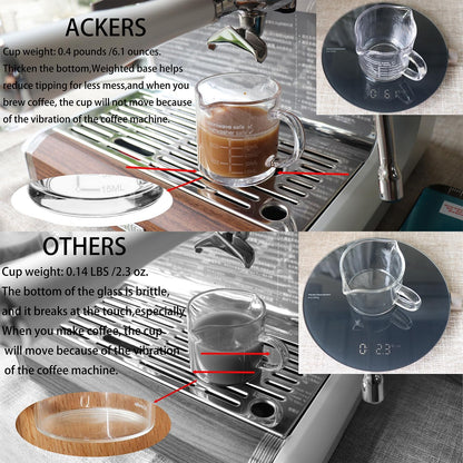 Ackers Etched Scale Espresso cup with Handle, Thickened Bottom and Wall, Double V-Shaped Spout,2.5OZ Milk Frothing Pitcher,75ML Milk Cup with Handle, Espresso Accessory(Pack of 2)