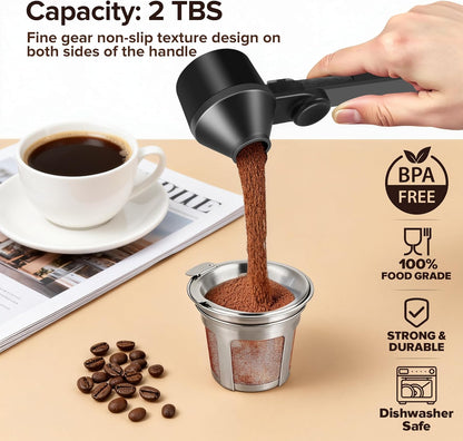 Coffee Scoop 2Tbsp & 51mm Espresso Tamper - BPA-Free PCTG Scoop Funnel, Fits K-Cups, Precise Measuring for Coffee/Protein/Powder/Hot Cocoa & Formula Dispensers (Black 1Pack)