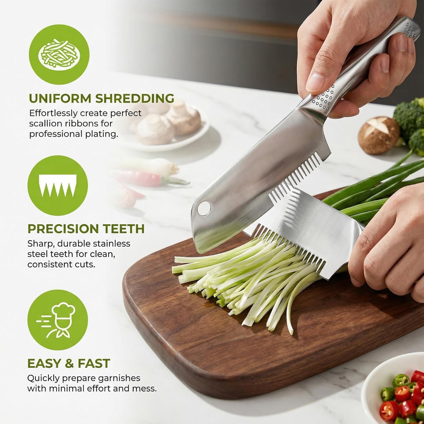 Stainless Steel Multi-Purpose Julienne Peeler, 2-in-1 Vegetable Julienne Slicer Blade, Quick & Easy Kitchen Multifunctional Shredder Cutter Tool for Fruit, Potatoes, Carrot, Green Onion (Small)
