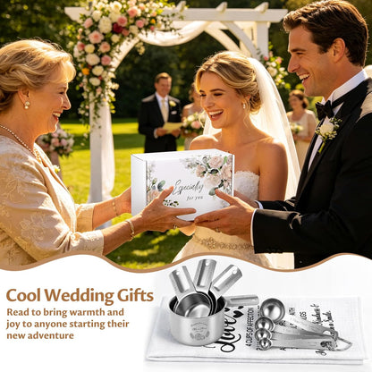Wedding Gifts for Couples 2026, Bridal Shower Gifts for Bride to Be, Engagement Gift for Newlyweds, Bride Gift, Mr and Mrs Measuring Cups and Spoons Set with Dish Towel