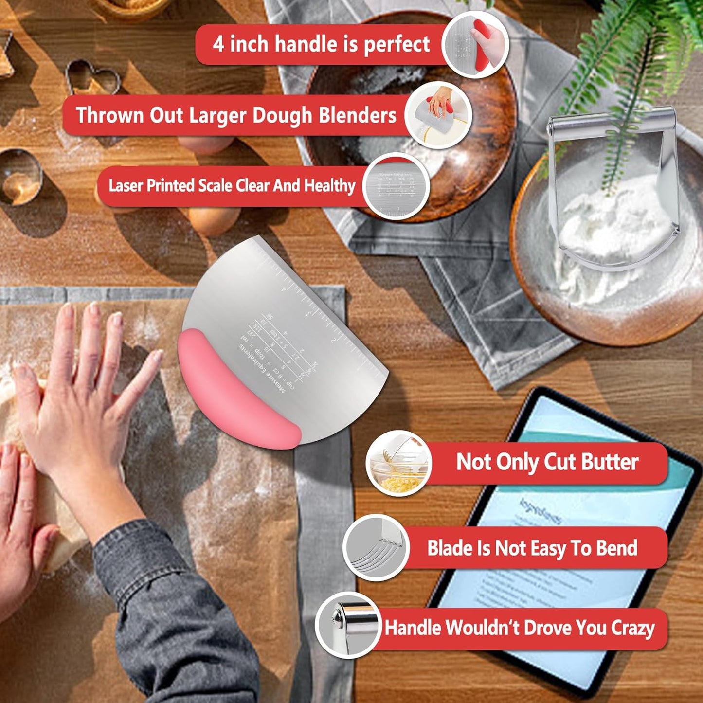 Pastry Cutter Dough Scraper Dough Cutter Scraper Tool Kitchen Pastry Blender,Stainless Steel Pastry Cutters Heavy Duty Dough Cutter for Kitchen Baking Tools,Comfortable and Dishwasher Safe (Blue)